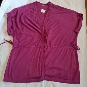 CJ Banks woman's size 2X purple short sleeve sweater, worn opened, New